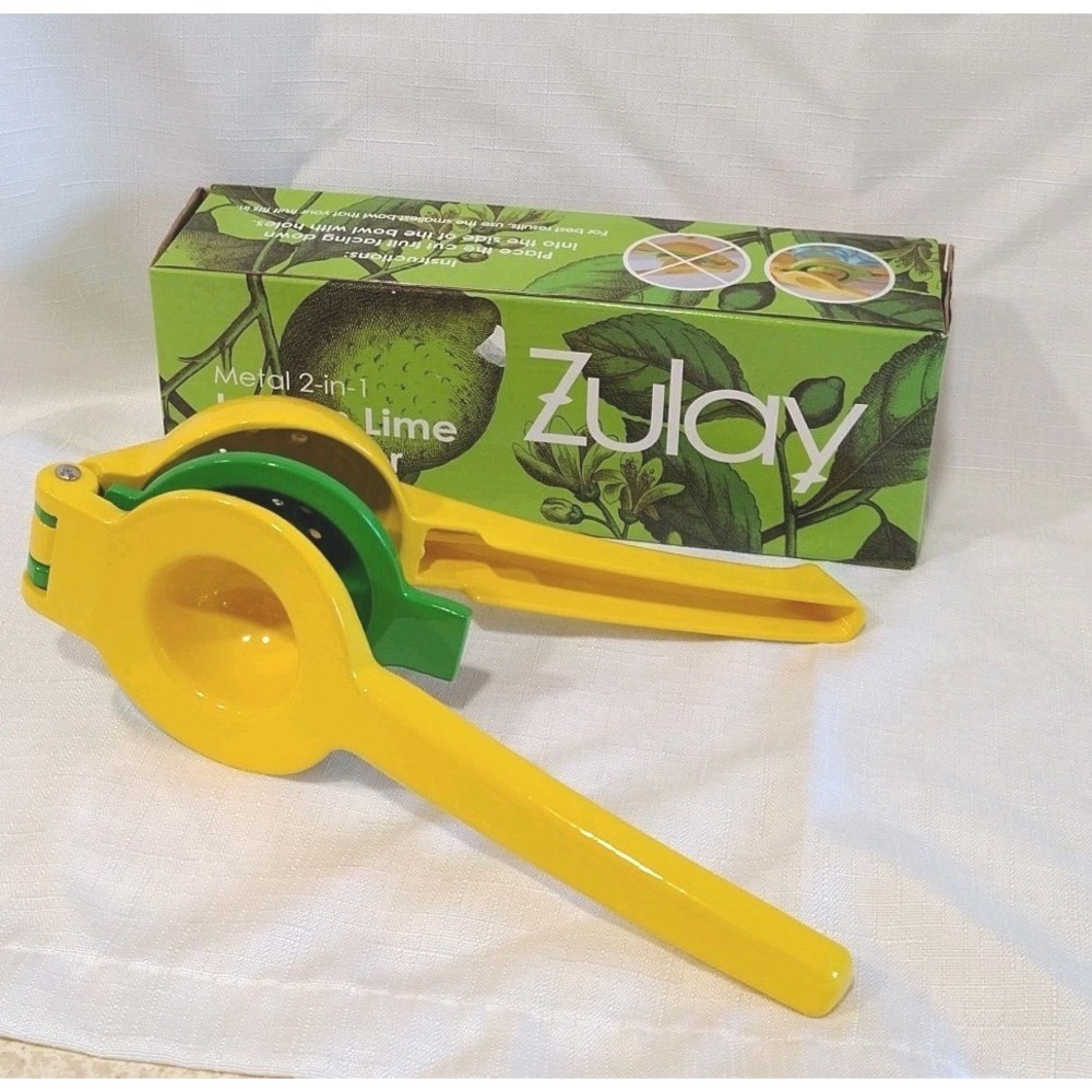 Zulay Metal 2-In-1 Lemon Lime Squeezer Hand Juicer Dual Press Max Extraction Box